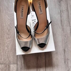 LK Bennett Metallic and Black Peep-Toe Heels